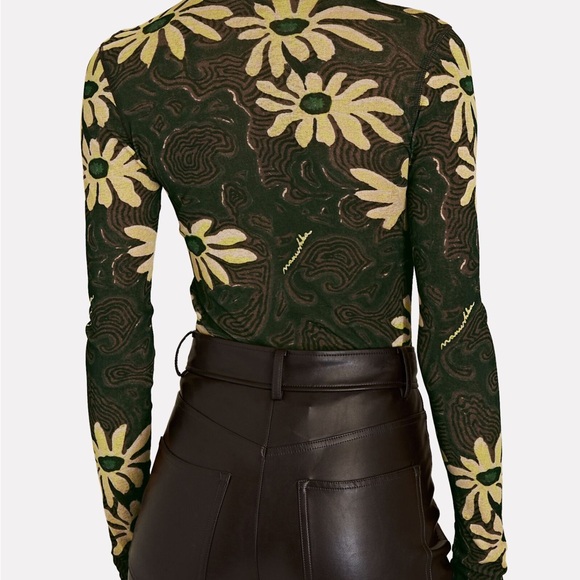 Nanushka Floral Patterned Henri Top in Green and Yellow - Picture 2 of 6